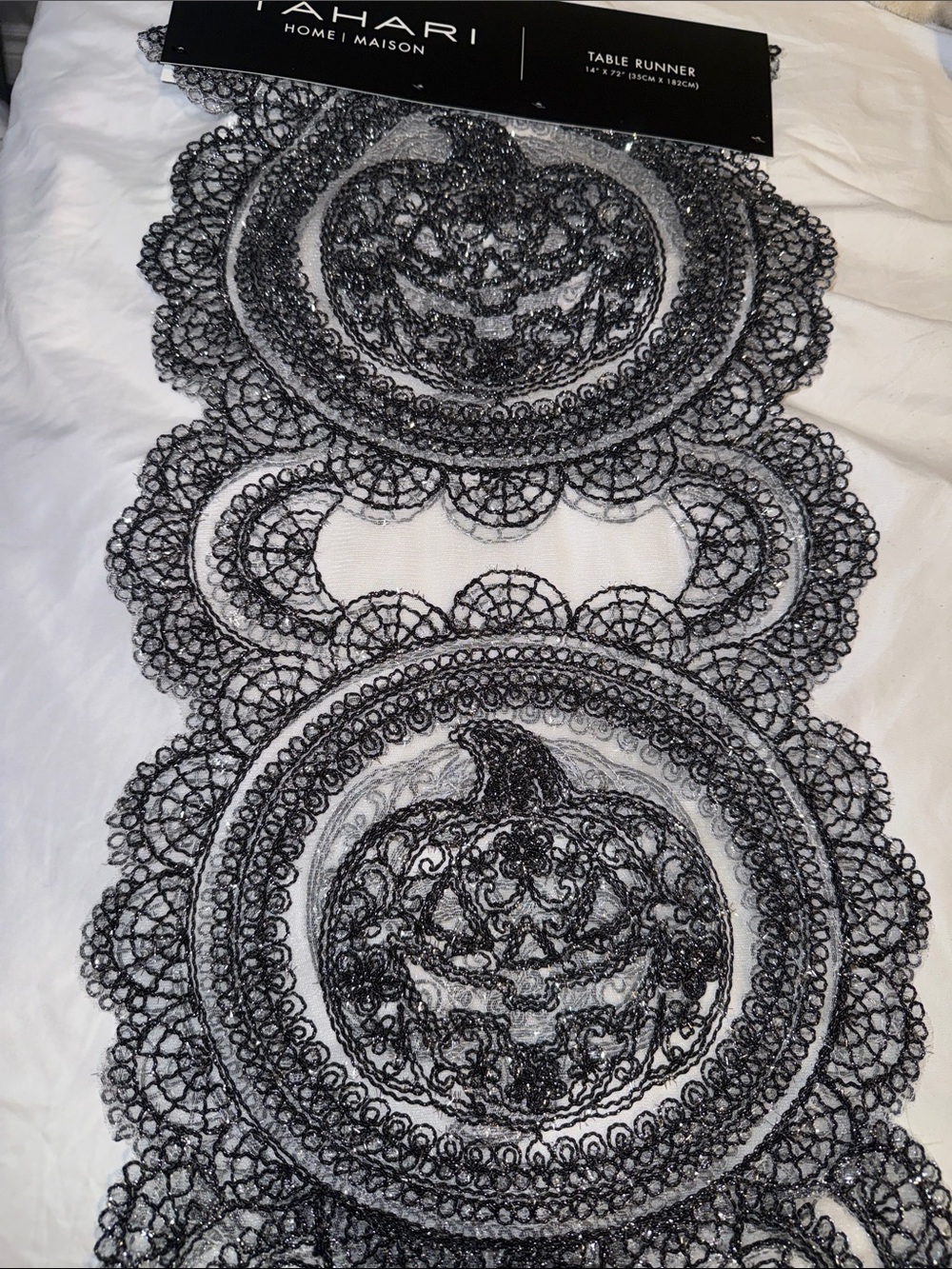 Tahari Black Lace Pumpkin Table Runner Accent